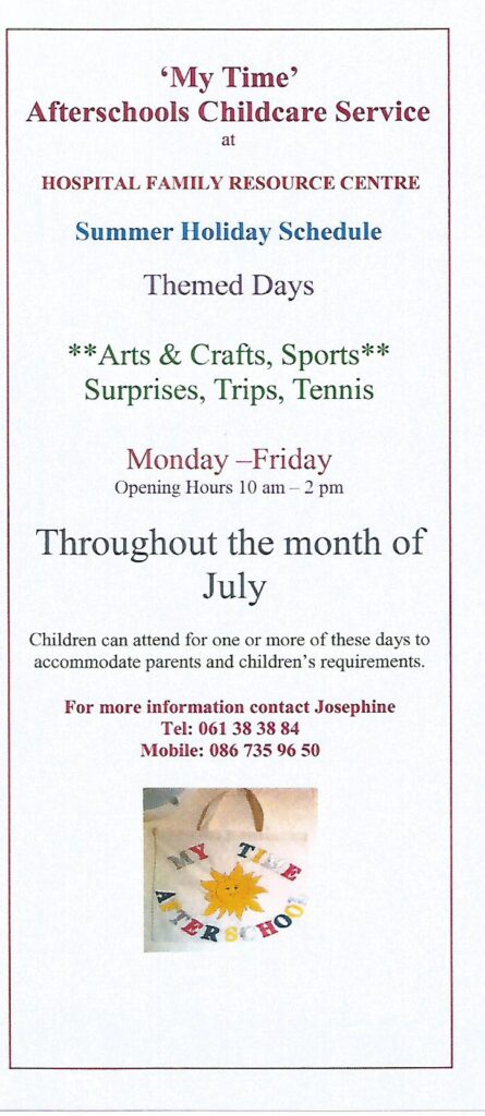 "My Time" Afterschools Childcare Service. Summer Holiday Schedule 2019